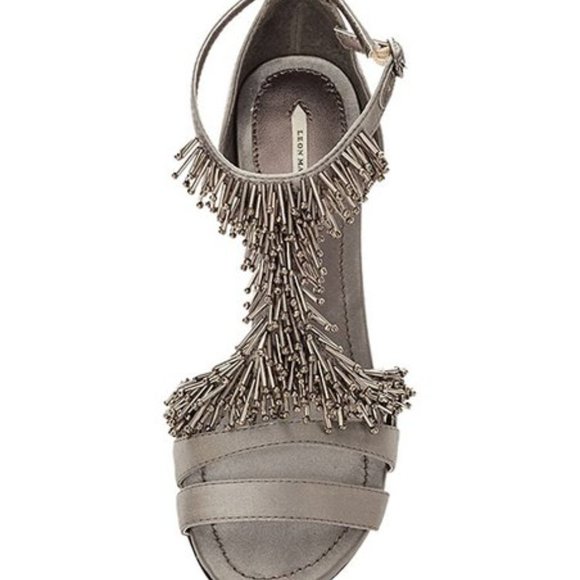 NWT/NIB Leon Max | Gray Samba Beaded T-Strap Sandal -8.5 - Picture 4 of 10